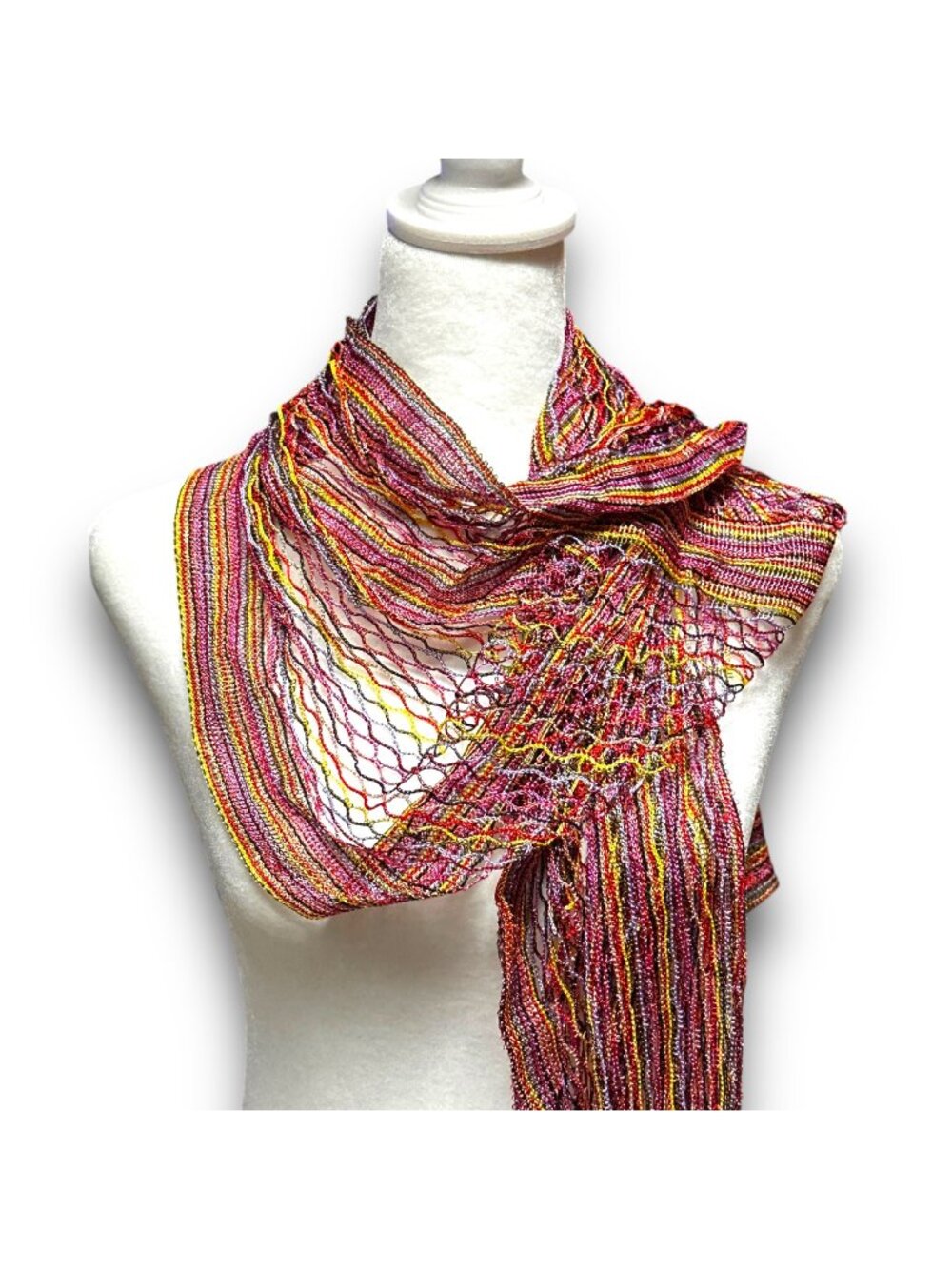 Festive Colorful "Silk Feel" Polyester Mesh Scarf Fringe EUC Decorative Boho